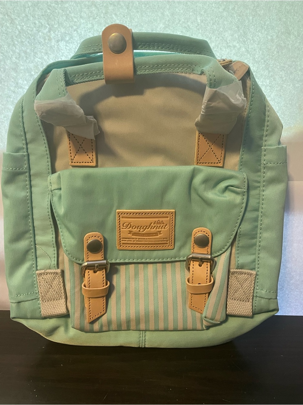 Doughnut Mint Green Mini Backpack with Tan Accents SEE DESCRIPTION